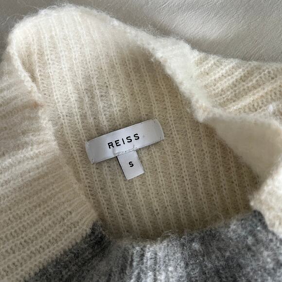 Reiss Ciera Colorblock Alpaca Wool Gray Cream High Neck Sweater Size S - Picture 9 of 11